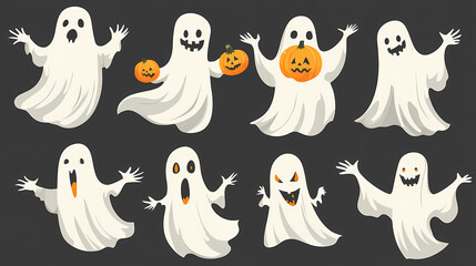 Halloween characters horror vector set design. Halloween character like grim reaper, ghost, pumpkin and Frankenstein.