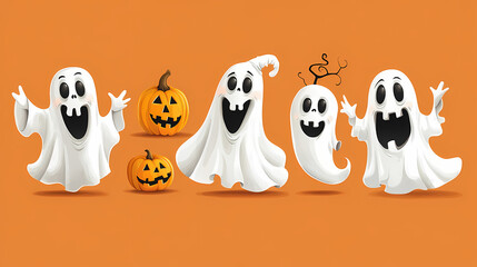 Halloween characters horror vector set design. Halloween character like grim reaper, ghost, pumpkin and Frankenstein.