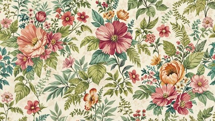 Tropical floral pattern with vibrant colors, perfect for textile, summer, or botanical-themed projects.