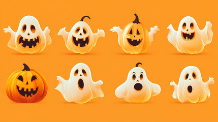 Halloween characters horror vector set design. Halloween character like grim reaper, ghost, pumpkin and Frankenstein.