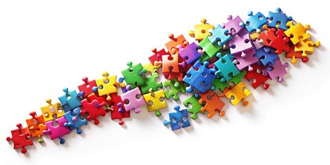 Colorful puzzle pieces forming a creative thinking concept, with a single piece breaking free, symbolizing innovative and unconventional problem-solving approaches.