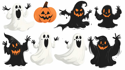 Obraz premium Halloween characters horror vector set design. Halloween character like grim reaper, ghost, pumpkin and Frankenstein.