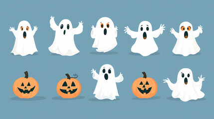 Halloween characters horror vector set design. Halloween character like grim reaper, ghost, pumpkin and Frankenstein.