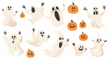 Halloween characters horror vector set design. Halloween character like grim reaper, ghost, pumpkin and Frankenstein.