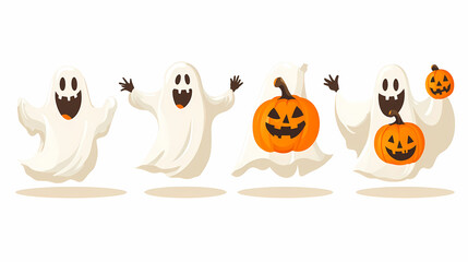 Halloween characters horror vector set design. Halloween character like grim reaper, ghost, pumpkin and Frankenstein.