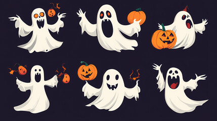 Halloween characters horror vector set design. Halloween character like grim reaper, ghost, pumpkin and Frankenstein.