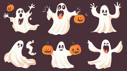 Halloween characters horror vector set design. Halloween character like grim reaper, ghost, pumpkin and Frankenstein.