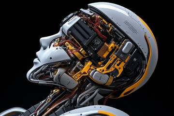 Fototapeta premium 3D digital model of a humanoid robot, allowing users to rotate and explore the mechanical joints, sensors, and internal components in an interactive virtual environment