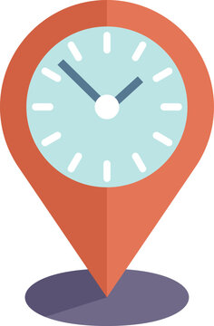 Clock face is marking a location with a map pin pointing at the time