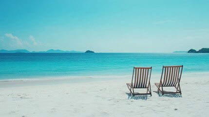 Beautiful white sand beach. Chairs on the beach near the sea. Concept of summer holidays and holidays for tourism. inspiring tropical landscape