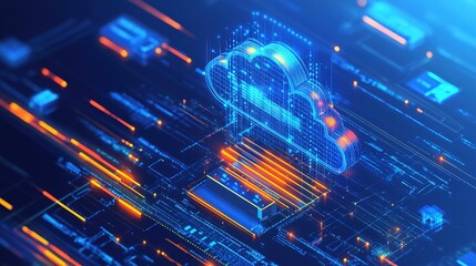 Cloud architecture platform. Internet infrastructure concept. Blue color abstract technology background. Digital saas solutions.