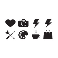 A vector silhouette image of a Black Filled Icons Set 