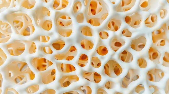 Detailed Close up View of Bone Tissue with Calcium Deposits Showcasing the Complex Structural Composition and Porous Nature of Healthy Bone