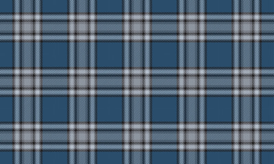 Fototapeta premium Plaid fabric pattern, blue, gray, black, seamless, cool contrasting lines pattern, for textiles, and for designing clothes, skirts, pants or decorative fabrics. Vector illustration.