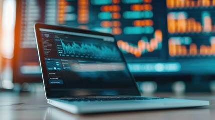 Naklejka premium Navigating the Digital Transformation Landscape Exploring Investment Opportunities in the Data Driven Economy This image showcases the impact of digital technologies on investment strategies