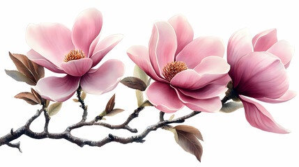 Obraz premium Pink Magnolia Blossoms Blooming on a Branch