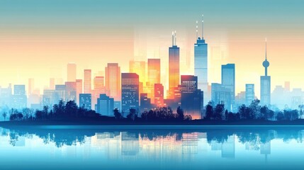 Fototapeta premium Cityscape Paper Cut Background with Layered Buildings