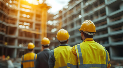 Construction Workers Inspecting Building Progress