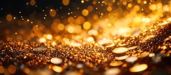 Naklejka premium Abstract background with golden bokeh lights and glitter.
