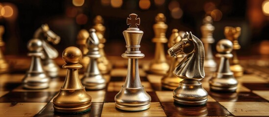 Gold And Silver Chess Pieces On A Wooden Chess Board