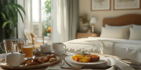 breakfast in bed, Charming Bed and Breakfast with Cozy Rooms and Inviting Decor Ideal for Weekend Escapes, Romantic Getaways, and Relaxing Retreats in a Picturesque Setting