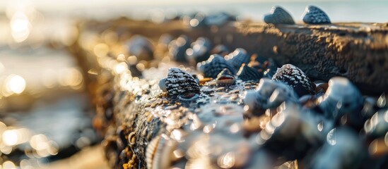 A Shallow Focus Closeup Shot Of Goose Barnacles On A Log In The Beach Goose Barnacles Barnacle On Plastic Crate At Sea Beach The Shell Named Goose Barnacles Non Focus Show Natural Goose Barnacles