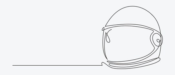 Continuous one line drawing of astronaut helmet. Science, space concept. Editable stroke vector.