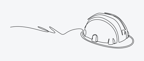 Continuous one line drawing of safety helmet. Industry, engineering, protection concept. Editable stroke vector.