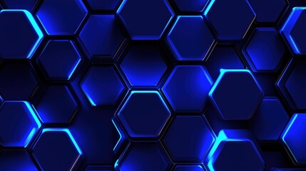 Blue hexagonal pattern with neon lights against a dark background