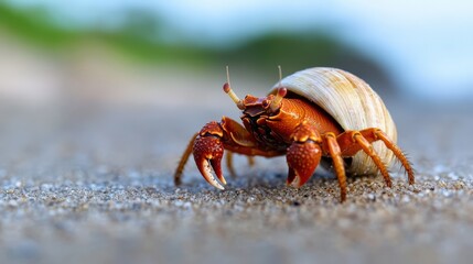 砂浜のヤドカリ：自然愛好家のための静かな海岸の風景