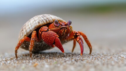 浜辺の砂を探索するヤドカリ：自然の強靭な旅人