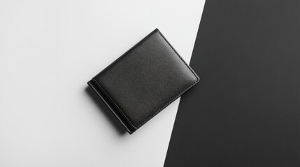 A simple, minimalist wallet in black and white, isolated on a plain background