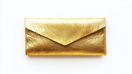 A slim, envelope-style wallet in metallic gold, isolated on a white background