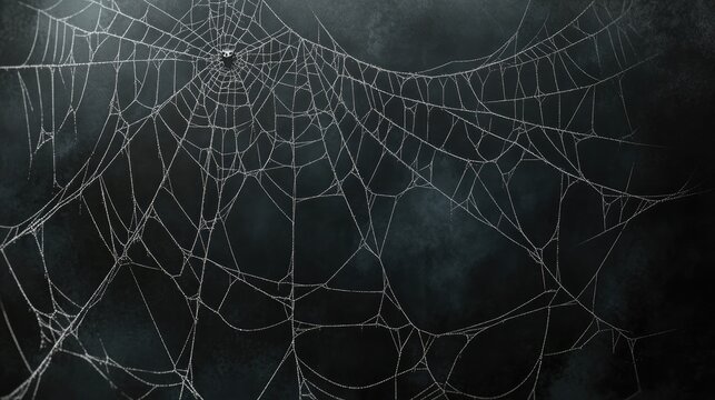 Creepy spider web on dark background