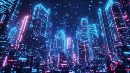 Neon Cityscape: A Futuristic Metropolis Shines in the Night