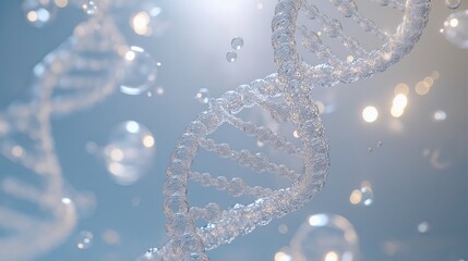 DNA double helix with bubbles floating around it