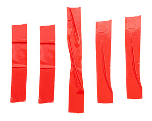 Top view set of red adhesive vinyl tape or cloth tape stripes isolated on white background with clipping path