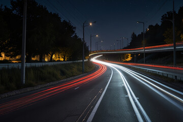 Dynamic Night Scene of a Highway with Long-Exposure Light Trails
