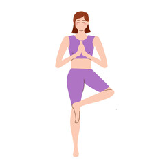 Woman Practicing Yoga Beginner Tree Pose