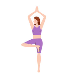 Woman Practicing Yoga Inner Thigh Tree pose