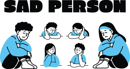 Sad man and woman illustration set