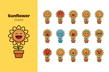 Cute sun flower cartoon emoji set