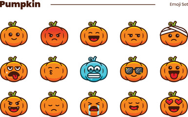 Cute pumpkin cartoon emoji set