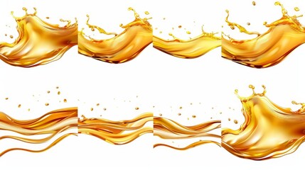 Golden Liquid Splash Collection Isolated On White