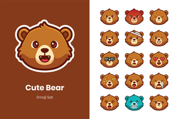 Cute bear cartoon emoji set