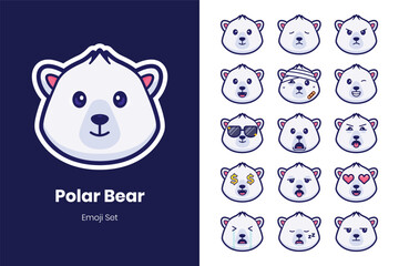 Cute polar bear cartoon emoji set