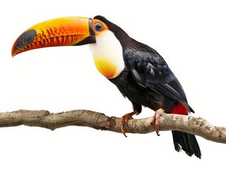 Fototapeta premium Vibrant Toucan on Branch Isolated On White Background