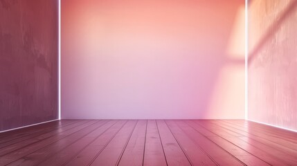 Pink and Orange Gradient Wall with Wooden Floor