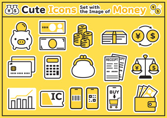 お金・経済のかわいいステッカー風アイコン素材　影なし
