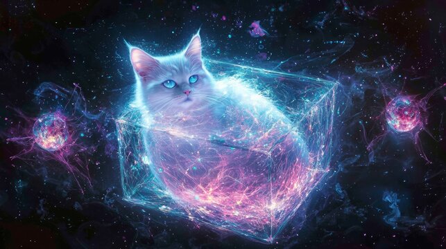 Ethereal Schr&Atilde;&para;dinger's Cat in Quantum Box - Alive and Dead with Shimmering Particles